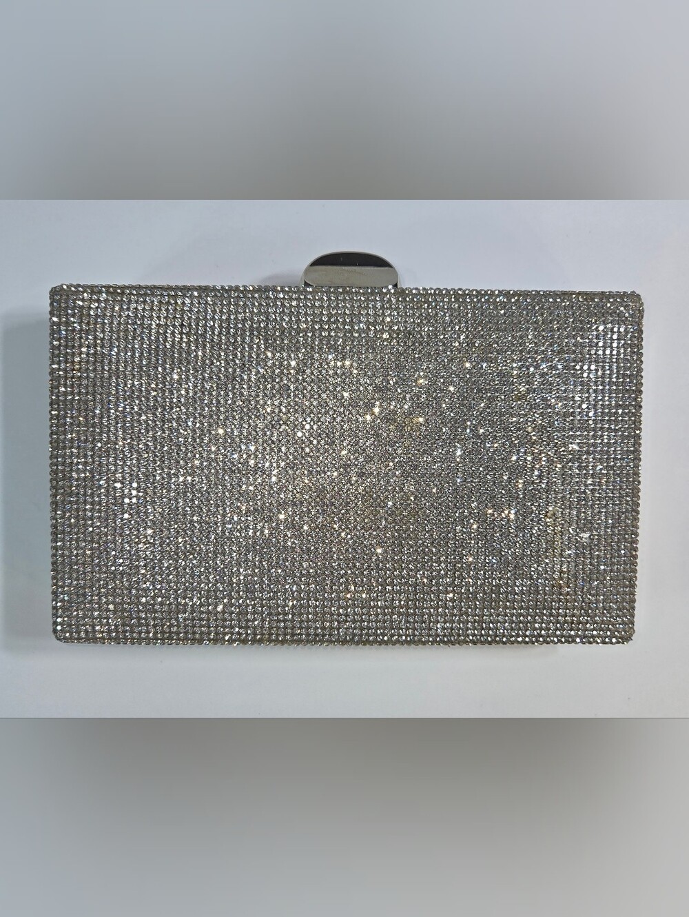 Silver Crystal Rhinestone Evening Clutch - Sparkling Women's Bag W/Chain